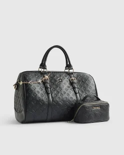 Black Embossed Monogram Barrel Bag Bundle