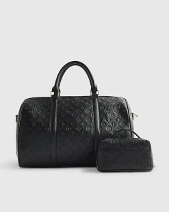 Black Embossed Monogram Barrel Bag Bundle