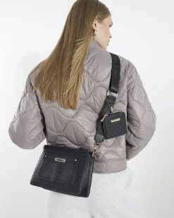 Black embossed monogram cross body bag