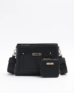 Black embossed monogram cross body bag