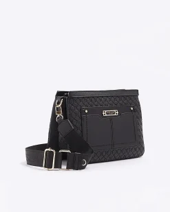 Black embossed monogram cross body bag