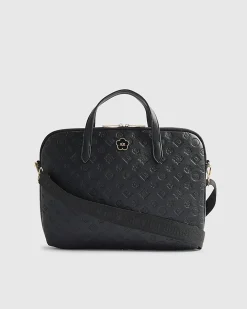 Black Embossed Monogram Print Laptop Case