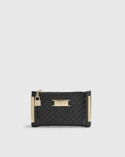 Black Embossed Monogram Print Mini Purse