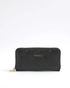 Black Embossed Monogram Zip Around Purse