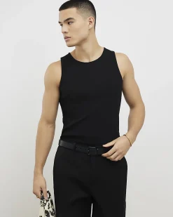 Black Essential Muscle Fit Rib Stretch Vest
