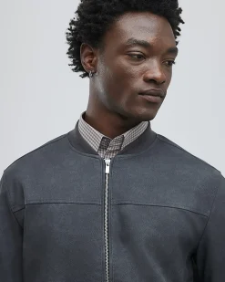 Black Faux Leather Bomber Jacket