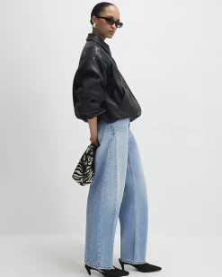 Black Faux Leather Bubble Hem Bomber Jacket