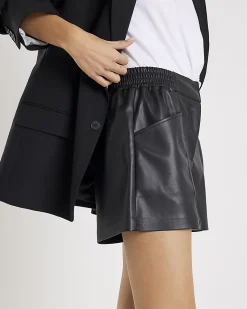 Black Faux Leather Elasticated Shorts