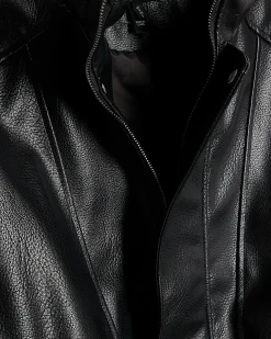 Black Faux Leather Funnel Neck Biker Jacket