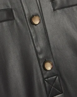Black Faux Leather Pocket Detail Shirt Dress