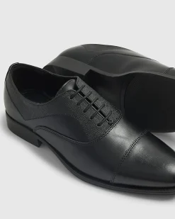 Black Faux Leather Textured Lace Up Shoes