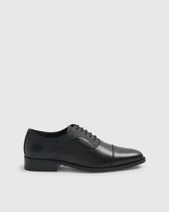 Black Faux Leather Textured Lace Up Shoes