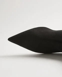 Black Faux Suede Pointed Toe Sock Boots