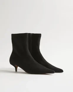 Black Faux Suede Pointed Toe Sock Boots