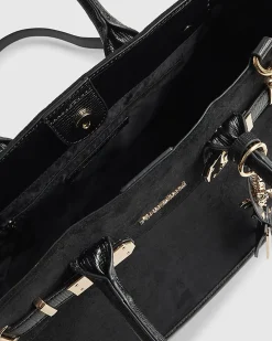 Black Faux Suede Soft Lock Front Tote Bag