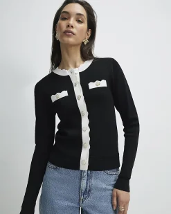 Black Fitted Tipped Neat Cardigan