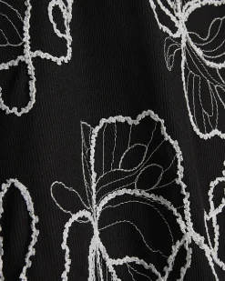 Black Floral Embroidered Midi Skirt