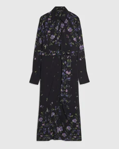 Black Floral Midi Shirt Dress