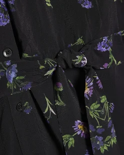 Black Floral Midi Shirt Dress
