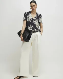 Black Floral Short Sleeve Top