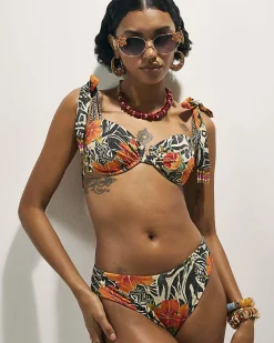 Black Floral Structured Bikini Top