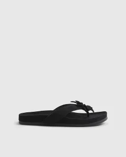 Black Flower Toe Thong Flat Sandals