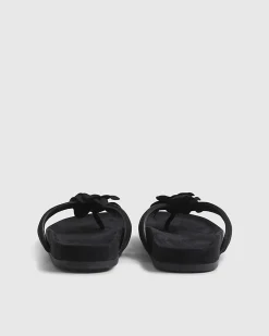 Black Flower Toe Thong Flat Sandals