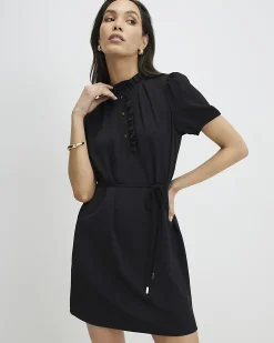 Black Frill Trim Short Sleeve Mini Dress