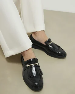 Black Fringe Patent Loafers