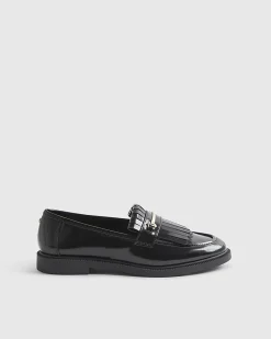 Black Fringe Patent Loafers