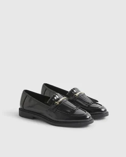 Black Fringe Patent Loafers