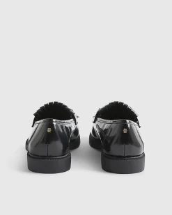 Black Fringe Patent Loafers