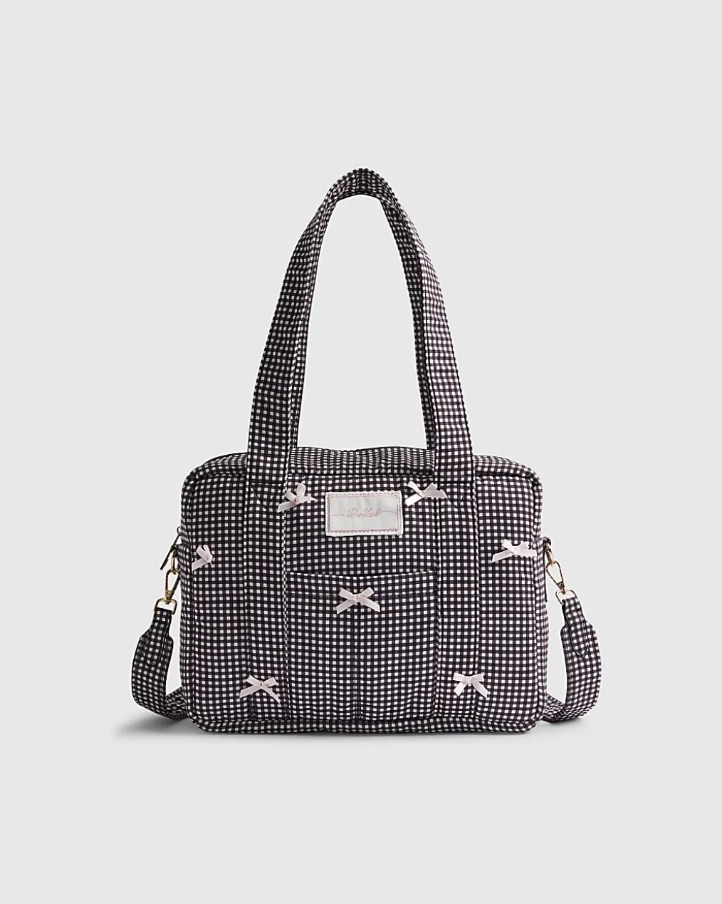 Black Gingham Bow Holdall Bag