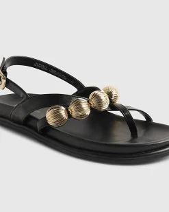 Black Gold Ball Strap Footbed Sandals