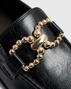 Black Gold Buckle Loafers