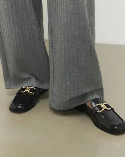 Black Gold Buckle Loafers