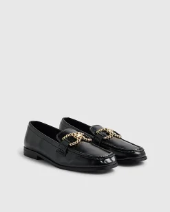 Black Gold Buckle Loafers