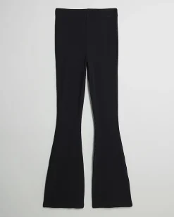 Black High Waisted Ribbed Flare Leggings