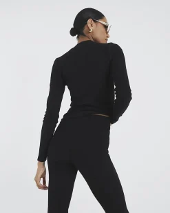 Black High Waisted Ribbed Flare Leggings