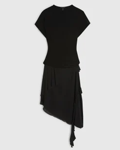 Black Hybrid T-Shirt Ruffle Midi Dress
