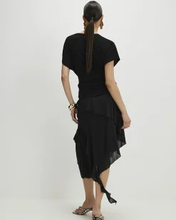 Black Hybrid T-Shirt Ruffle Midi Dress