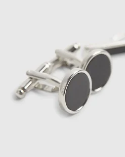 Black Inlay Cufflinks And Tiepin Set
