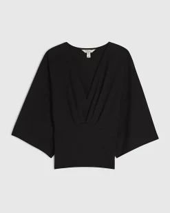 Black Kimono Sleeve Cotton Blend T-shirt