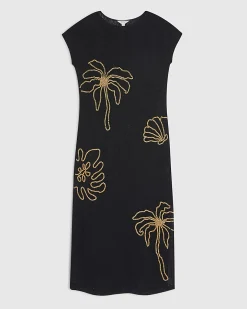 Black Knit Beaded Midi Beach Dress