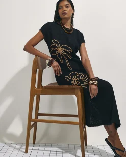 Black Knit Beaded Midi Beach Dress