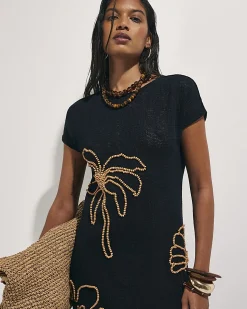 Black Knit Beaded Midi Beach Dress
