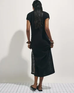 Black Knit Beaded Midi Beach Dress