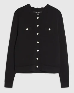 Black Knit Fitted Scallop Trim Cardigan