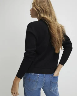 Black Knit Fitted Scallop Trim Cardigan