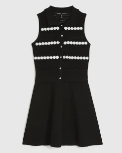 Black Knitted Flower Mini Skater Dress